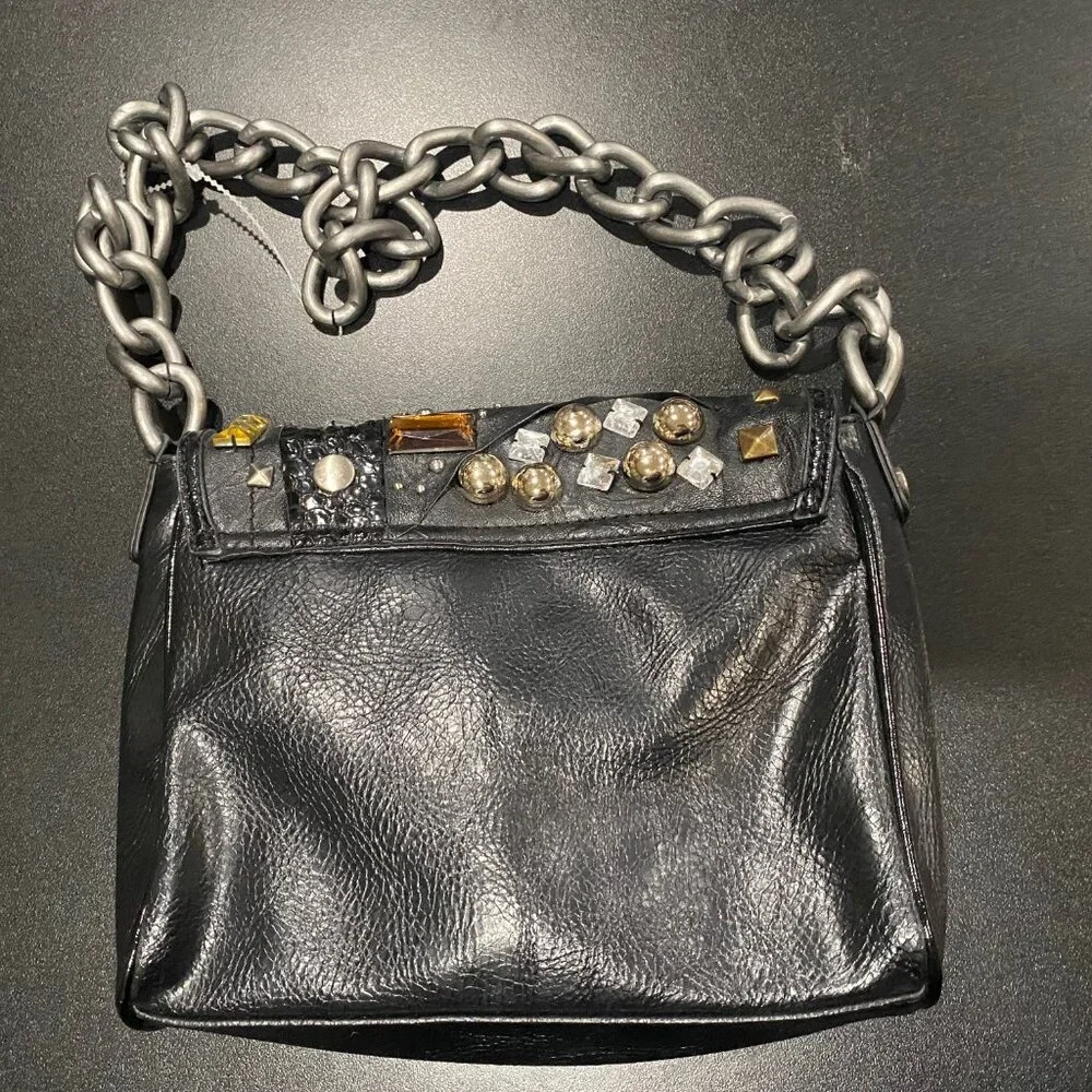 Vera Wang Studs Beads Chain Strap Steampunk Grunge Goth Moto Shoulder Bag Purse